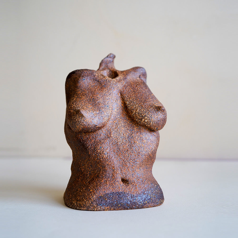 Petite Minimal Bud Vase RM-MINI-3 bronze speckled sculptural vase with short spout and seated figure shape