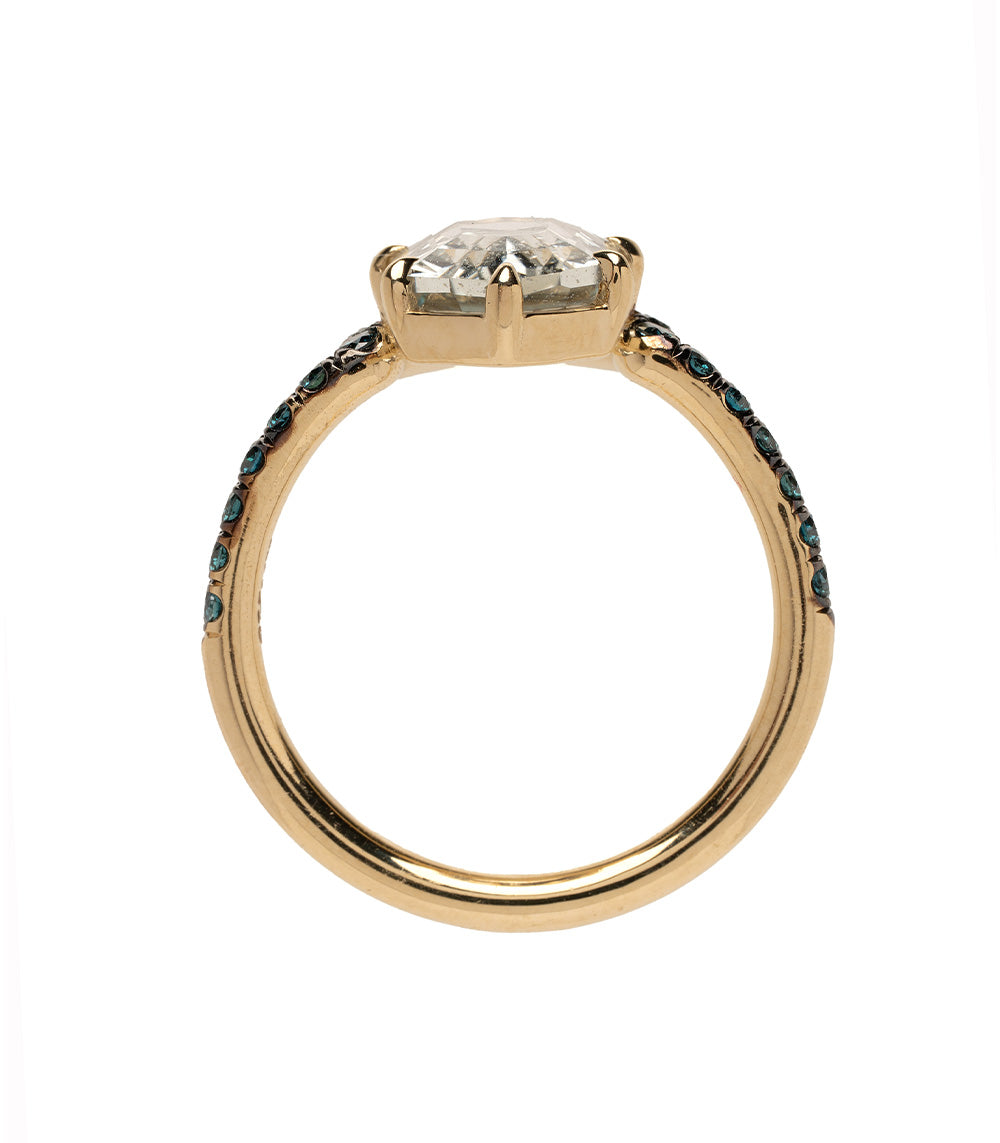 Aura by SK-R120-Sapph-THex-3.25 gold engagement ring with clear center stone and turquoise beaded band