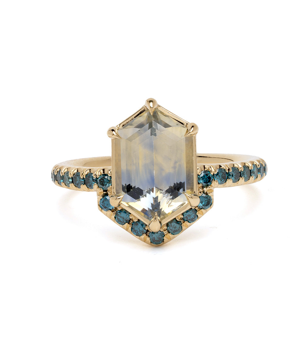 Aura SK-R120-Sapph-Hex-3.25 gold engagement ring with square center stone and blue sapphire accents
