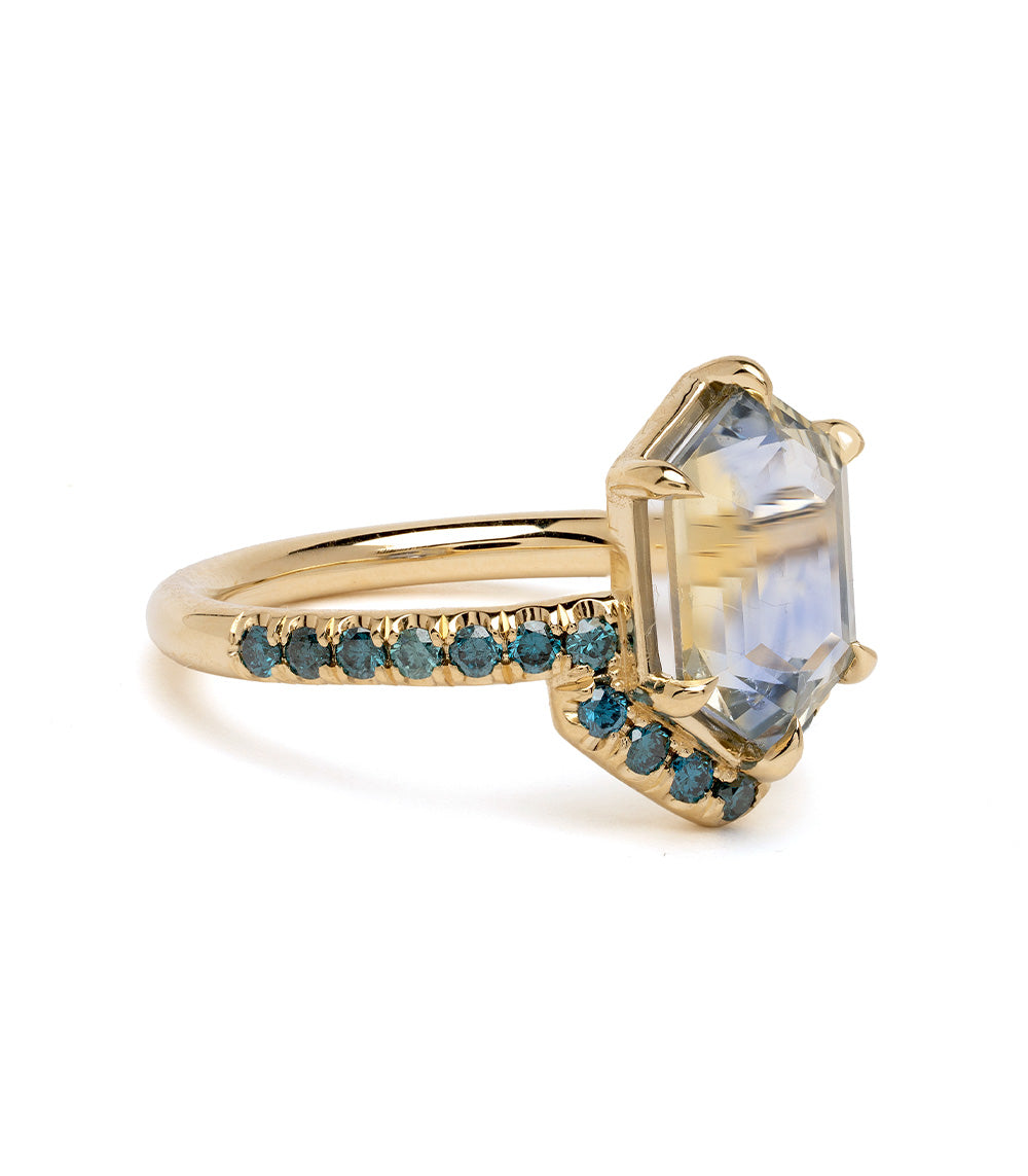Aura by SK-R120-Sapph-Hex-3.25 gold ring with blue sapphire accents and cushion-cut center stone
