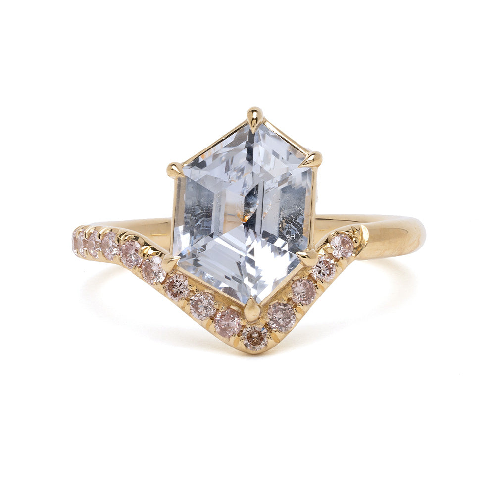 Aura by SK-R120-Sapp-FFS-2.97 gold engagement ring with emerald-cut center stone and pavé side stones