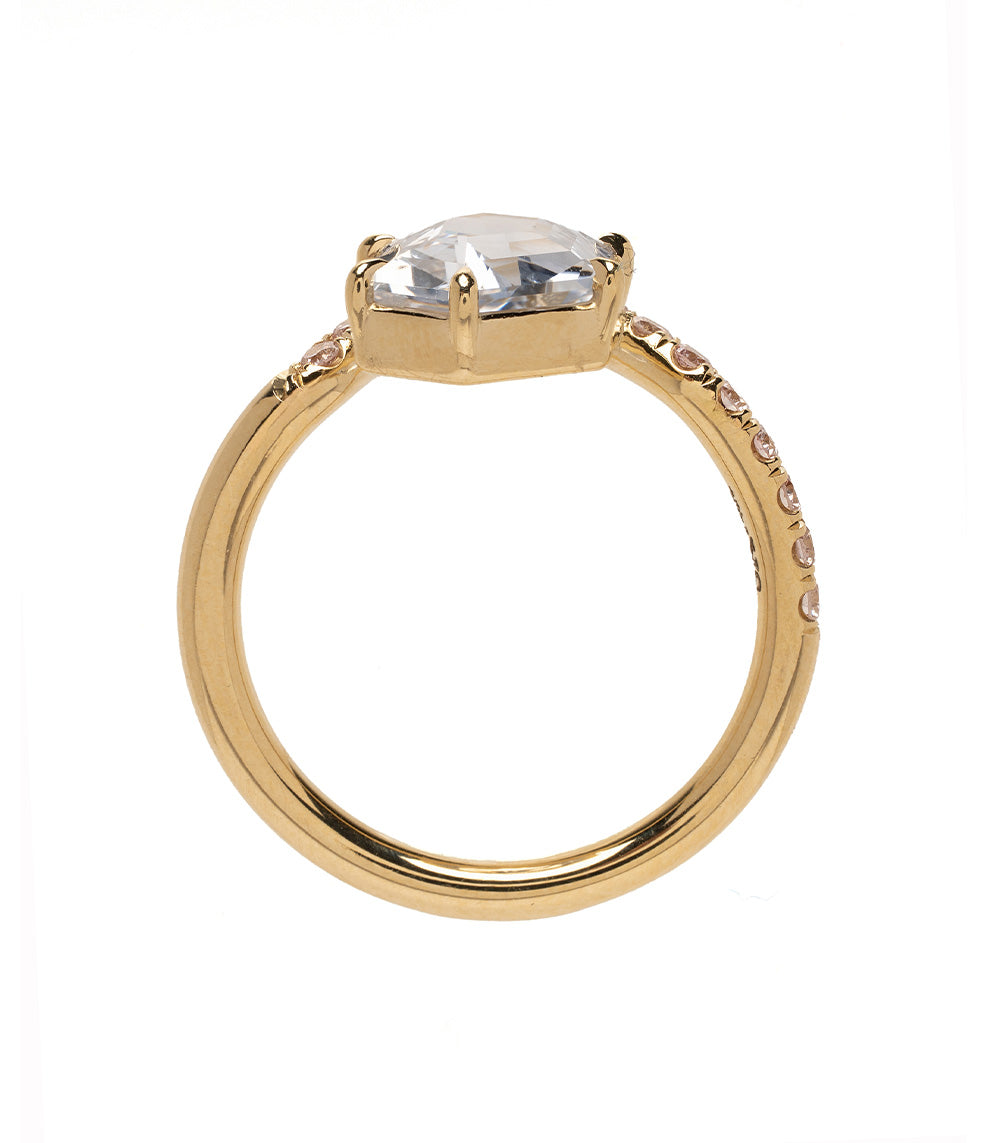 Aura by SK-R120-Sapp-FFS-2.97 gold understated engagement ring with emerald-cut clear center stone