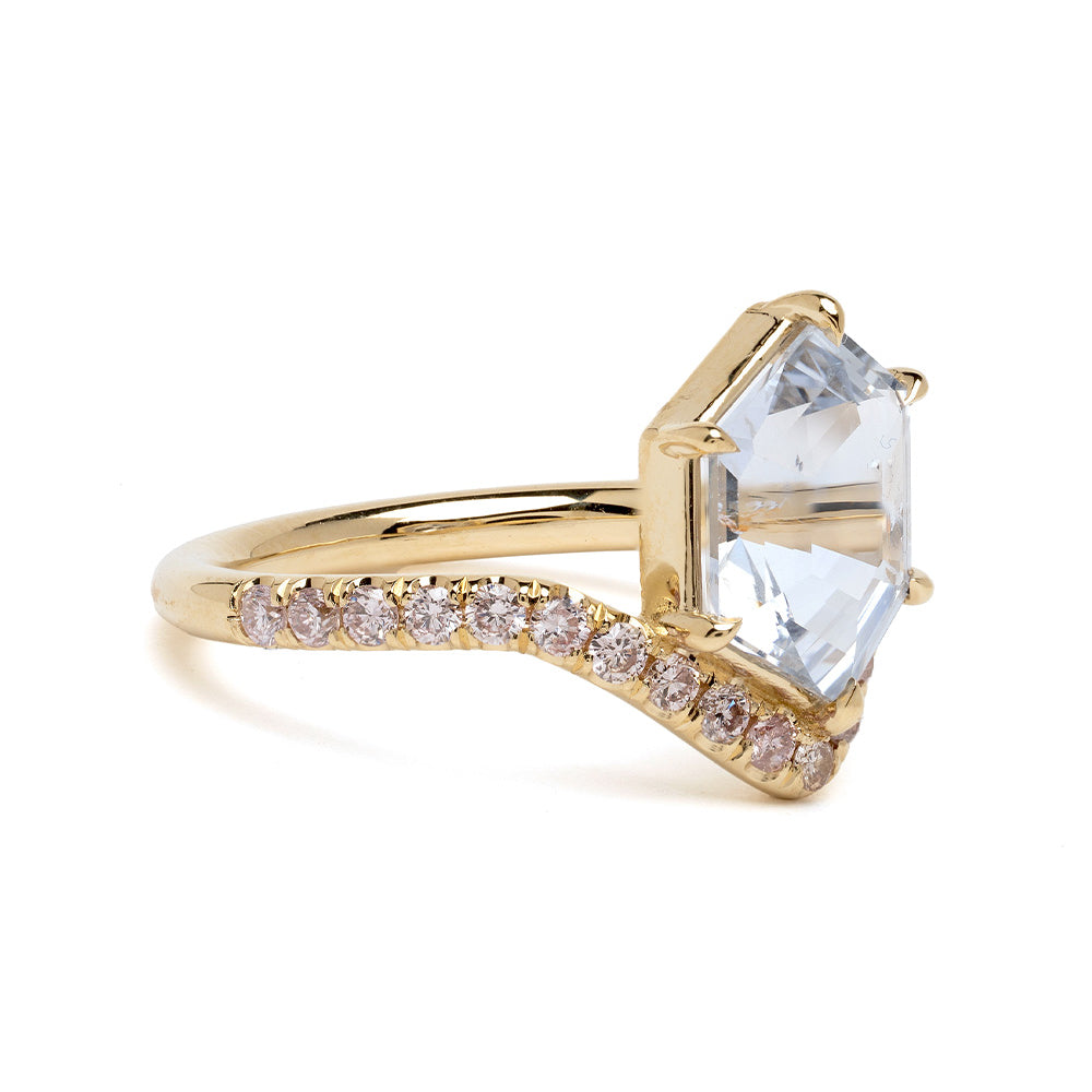 Aura by SK-R120-Sapp-FFS-2.97 gold engagement ring with a square clear center stone and side diamonds