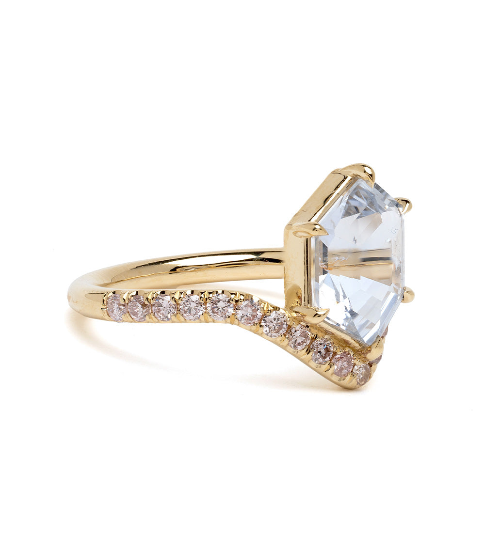Aura by SK-R120-Sapp-FFS-2.97 gold engagement ring with a square clear center stone and side diamonds