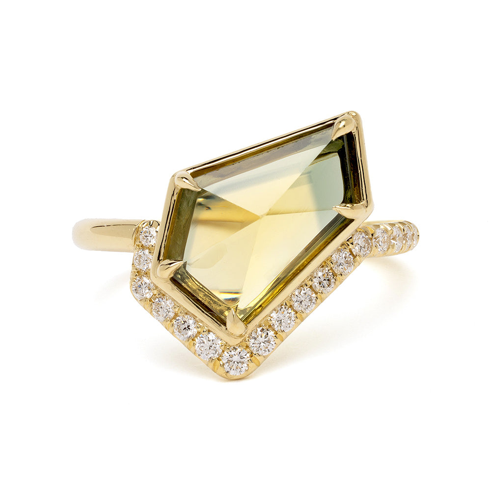 Aura SK-R120-Sapp-FF-2.75 gold engagement ring in warm yellow with cushion halo and bezel center