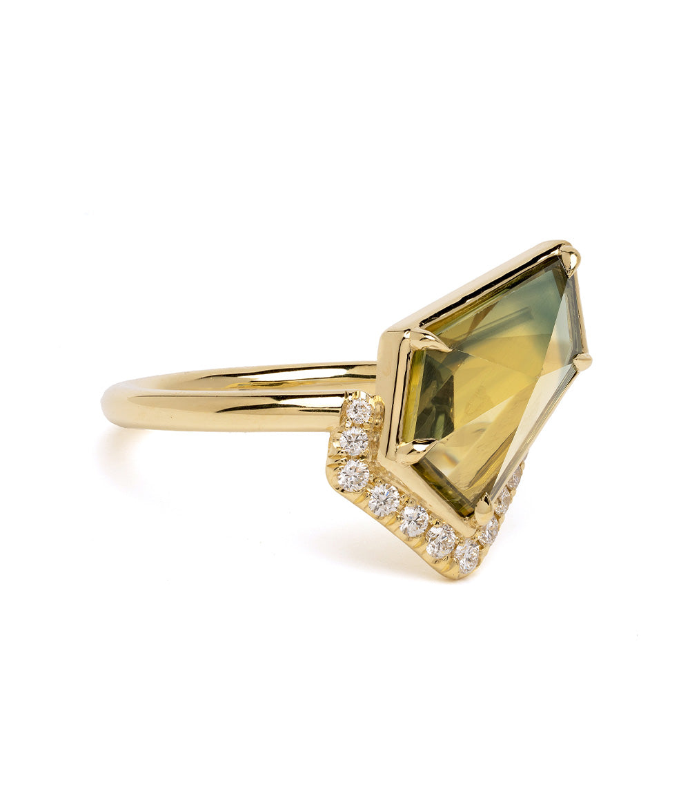 Aura by SK-R120-Sapp-FF-2.75 gold engagement ring with green gemstone and round diamond accents