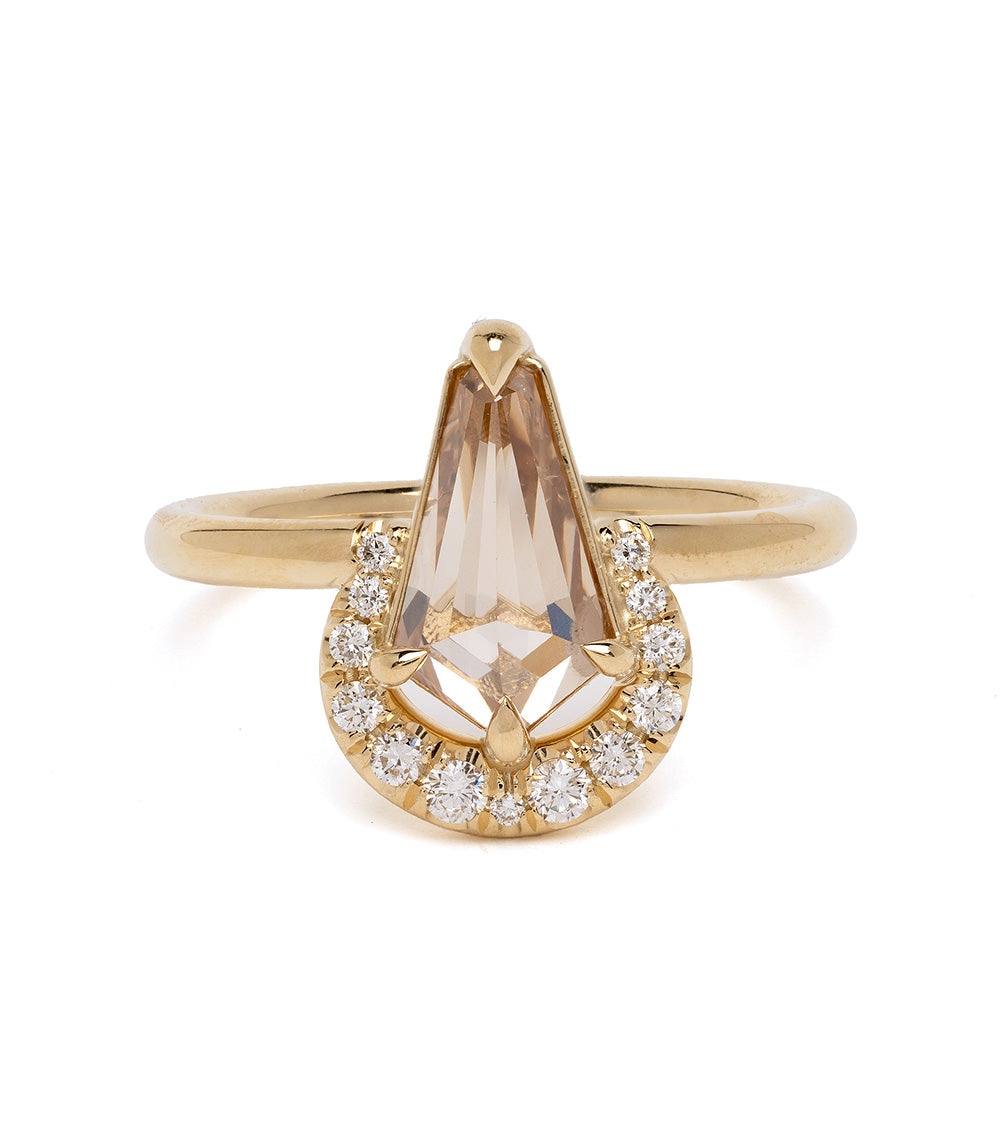 Aura Crescent by SK-R120-CD-KS-1.89 unique engagement ring in gold with pear-shaped center and diamond halo