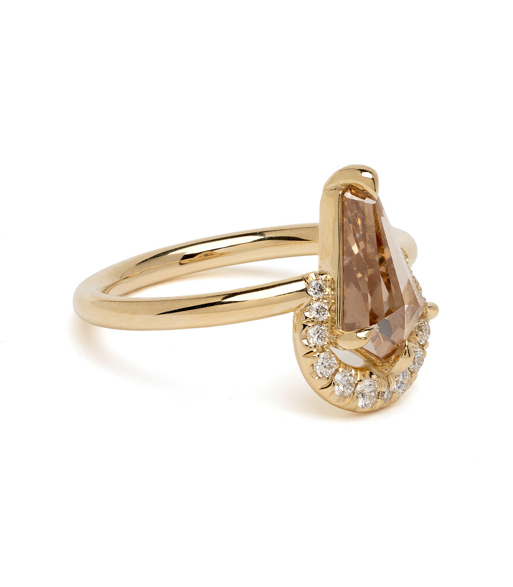 Aura Crescent by SK-R120-CD-KS-1.89 unique engagement ring in gold with champagne center stone and diamond halo