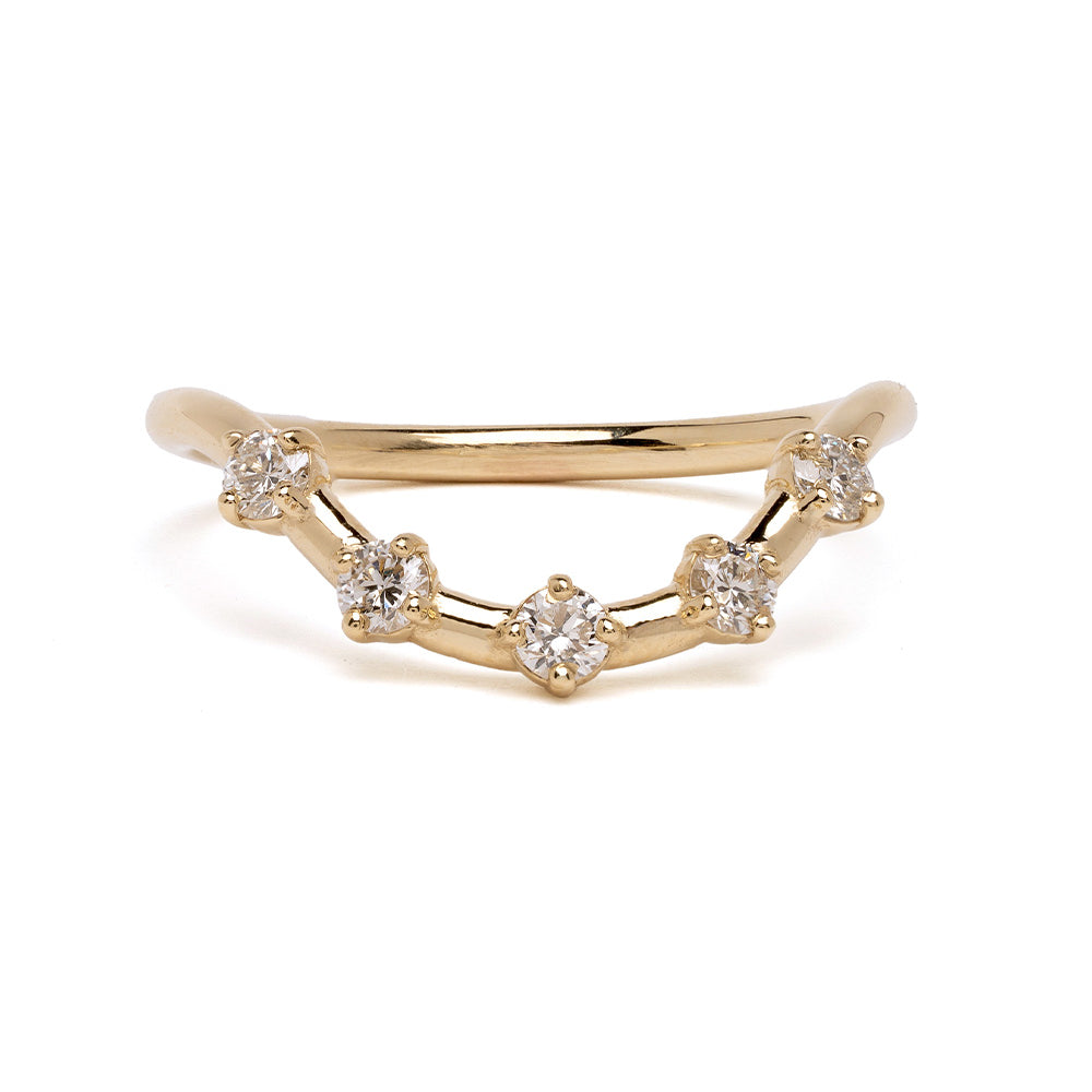 Halo Nesting Band by NB-R4-WD, 14K yellow gold unique engagement ring with shiny halo setting.