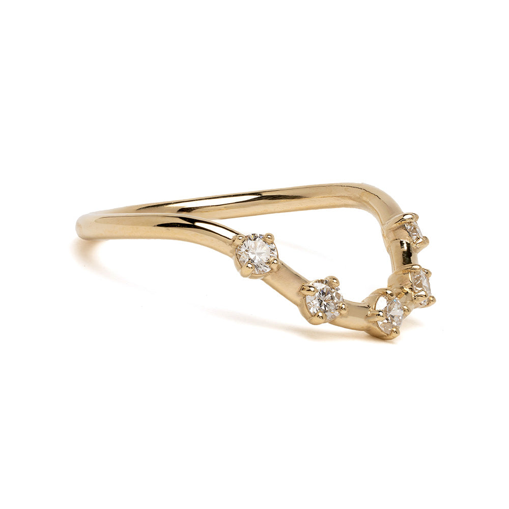 Halo Nesting Band NB-R4-WD in 14K yellow gold, shiny 3 stone engagement ring with bright halo details.