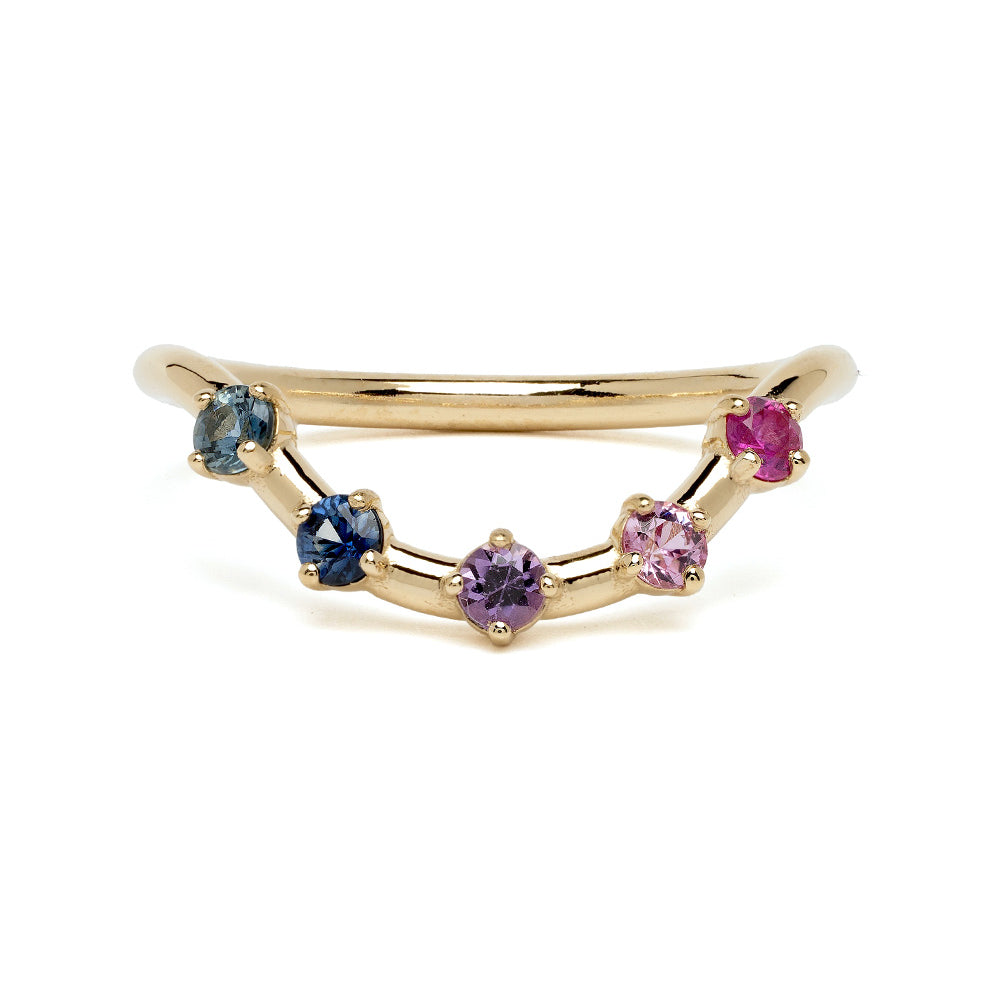 Halo Nesting Band NB-R4-PSP ring in shiny 14K yellow gold with blue and pink halo stones