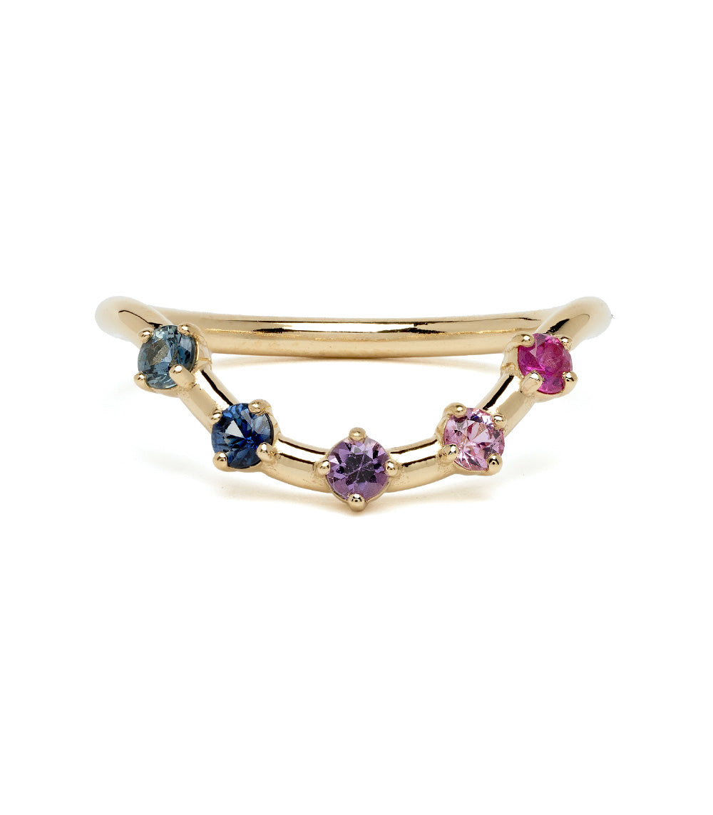 Halo Nesting Band NB-R4-PSP ring in shiny 14K yellow gold with blue and pink halo stones