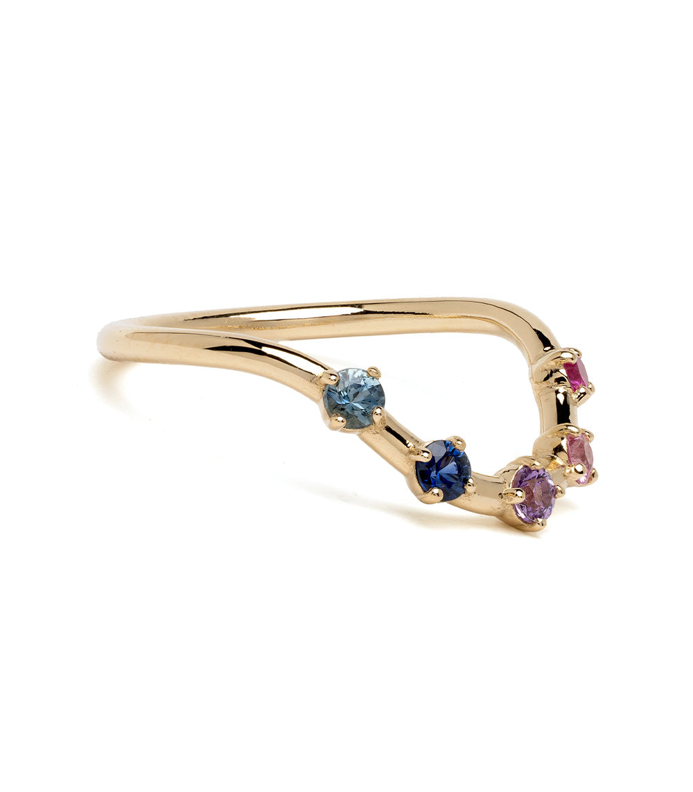Halo Nesting Band NB-R4-PSP ring in 14K yellow gold with halo stones in blue, purple, and pink