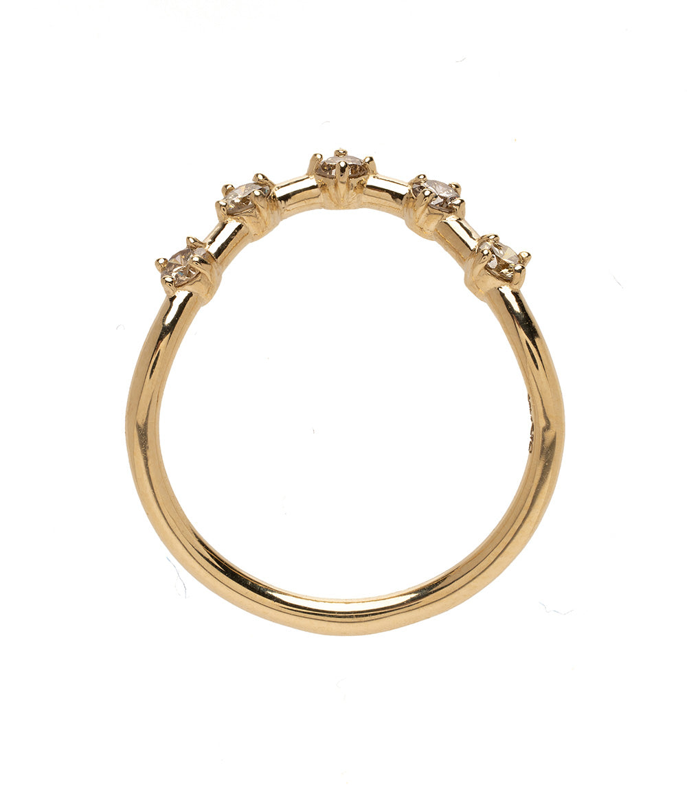 Halo Nesting Band NB-R4-CD 14K yellow gold band with halo setting and round clear stones, shiny.