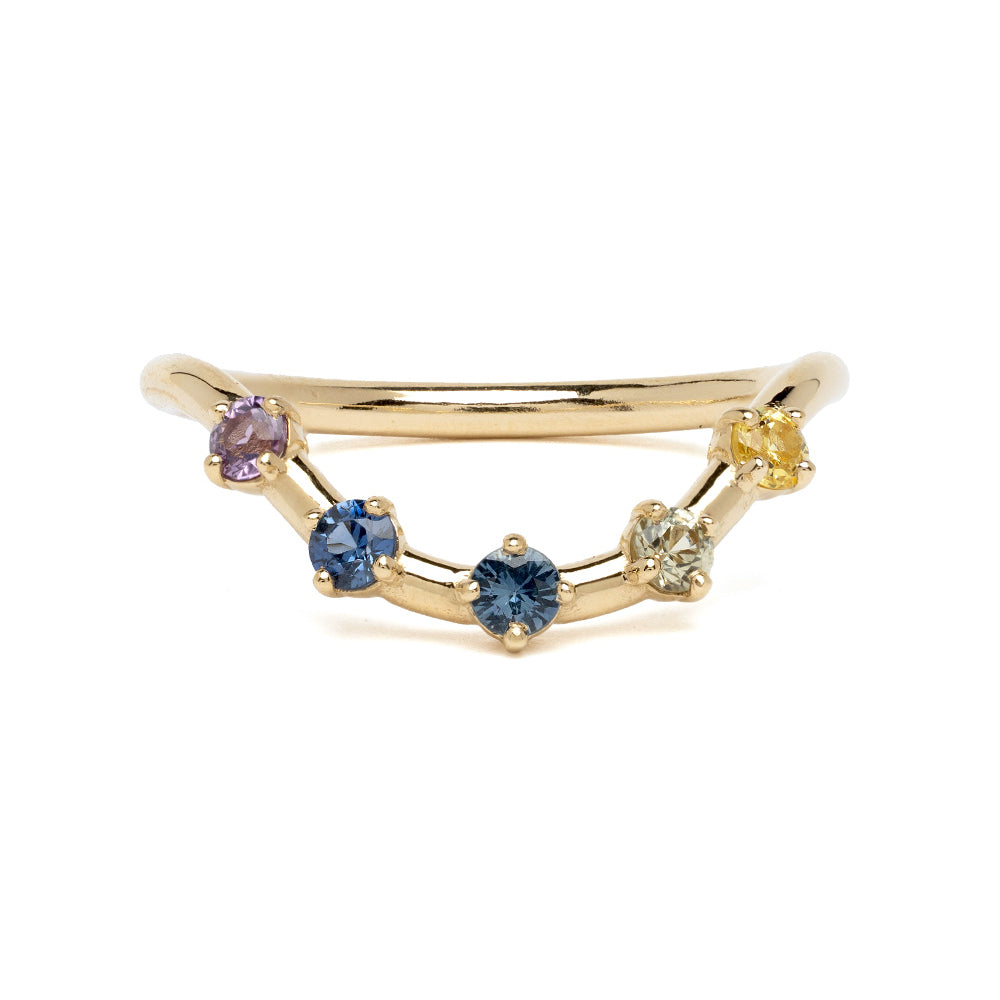 Halo Nesting Band NB-R4-BSP 14K yellow gold ring with shiny setting and multicolored gemstones