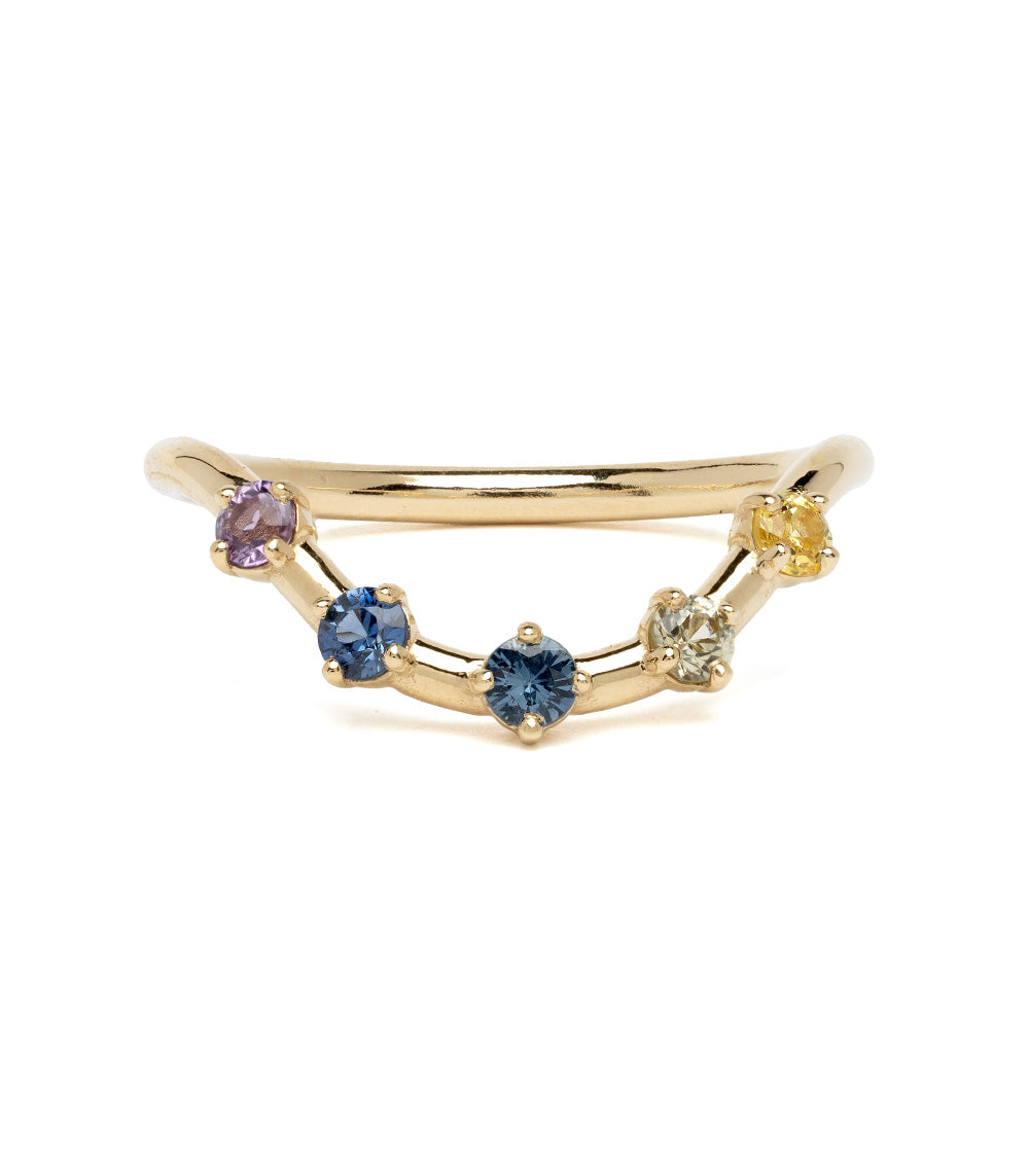 Halo Nesting Band NB-R4-BSP 14K yellow gold ring with shiny setting and multicolored gemstones