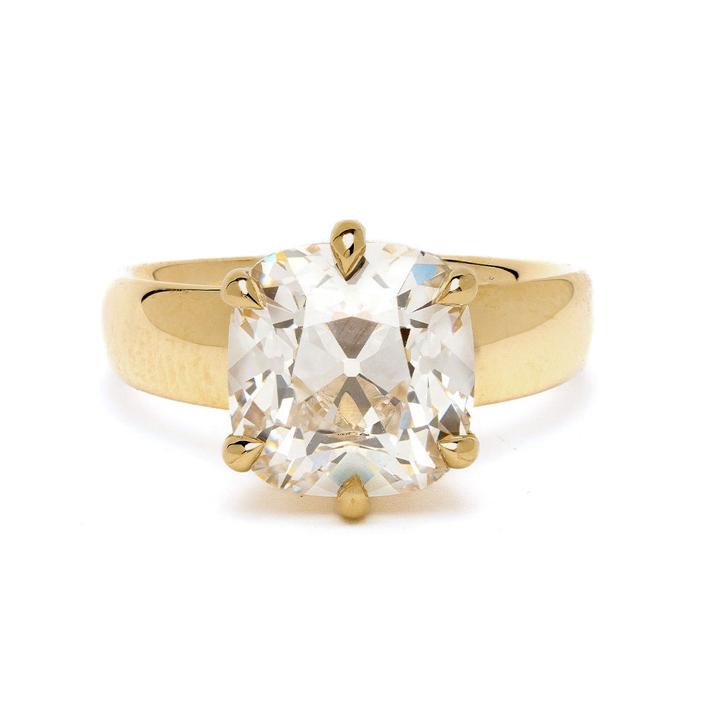 Ella by SK-R62-LGD-OMC-NS-4.51 unique engagement ring in yellow gold with large cushion-cut diamond