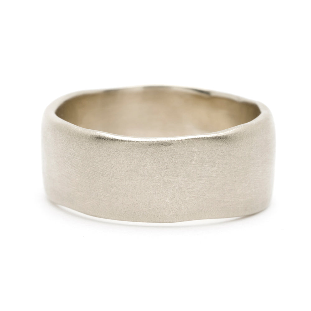 Torn Paper Wedding Band M-R4-10 matte 14K white gold band with smooth brushed texture