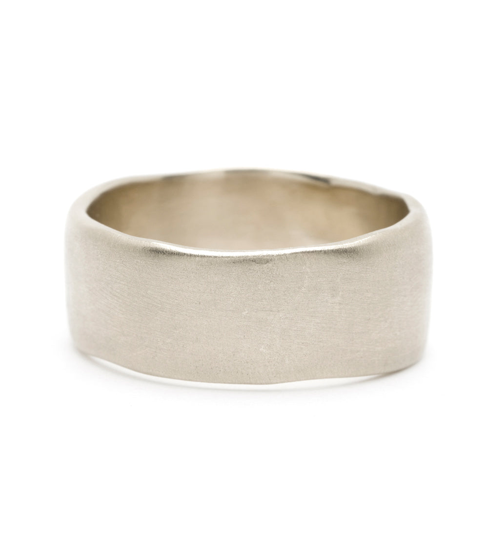Torn Paper Wedding Band M-R4-10 matte 14K white gold band with smooth brushed texture