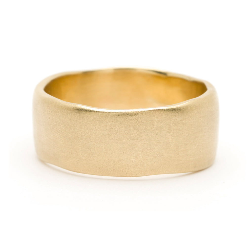 Torn Paper Wedding Band M-R4-10 matte 14K yellow gold wedding band with brushed torn-paper texture