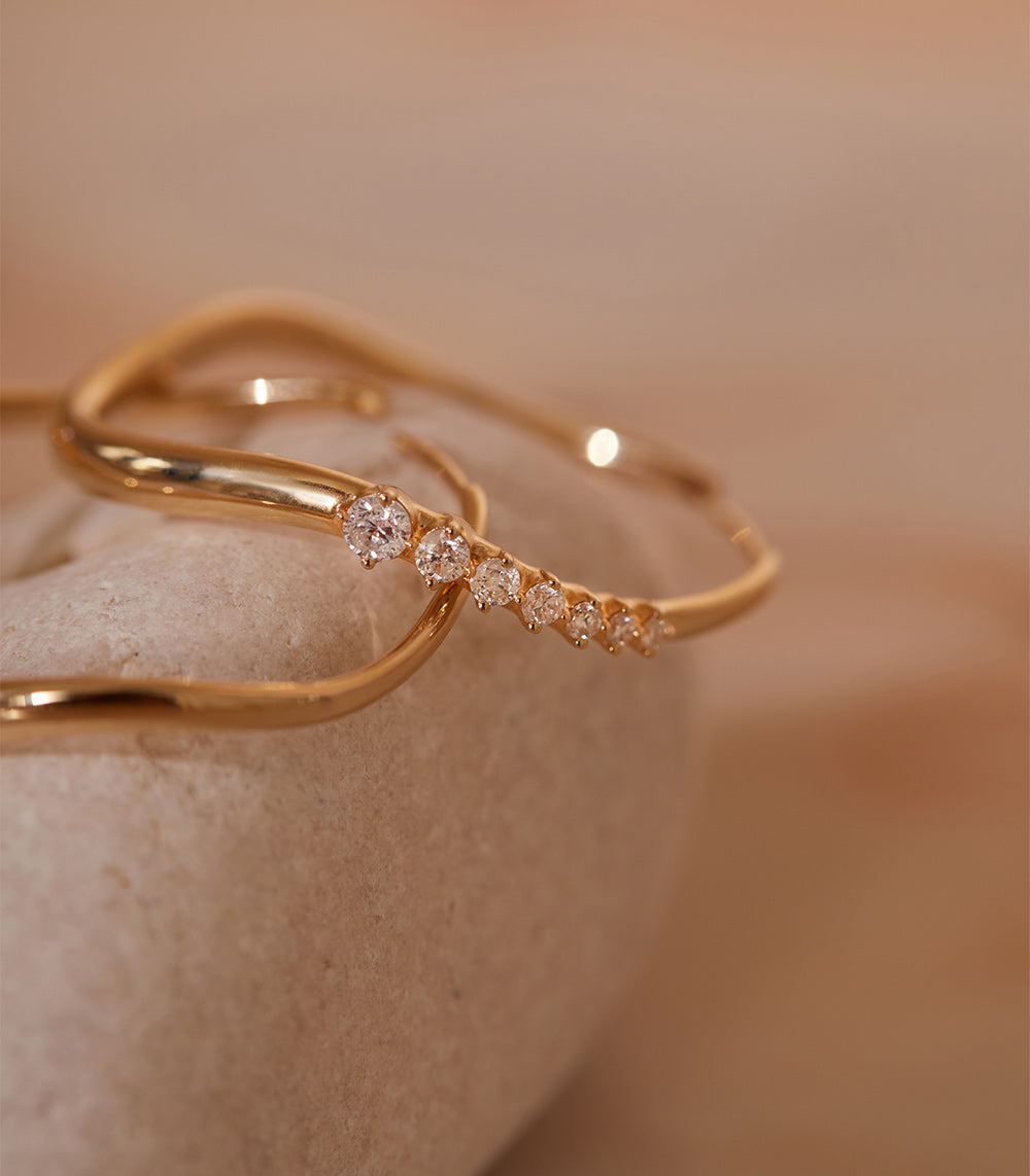 Large Melt Hoops ML-E1 gold hoop earrings with small pavé stones, shiny finish, close-up sparkle