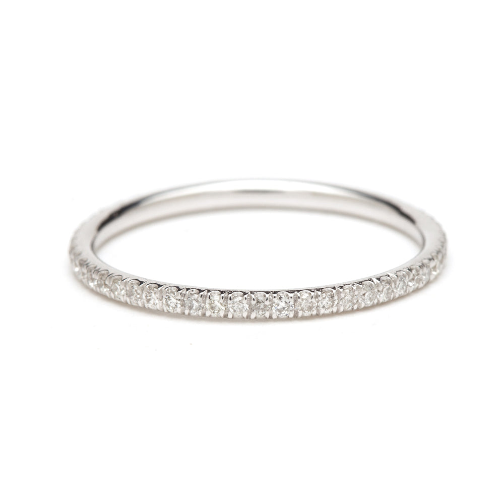 Classic Wire Band EB-R9 white gold diamond pavé wire band with shiny finish, clean profile