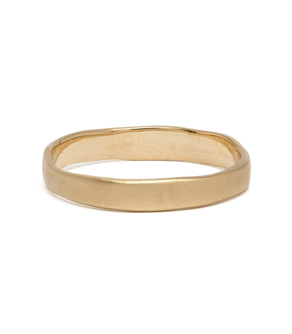 Torn Paper Band P-R1 band in 14K yellow gold with torn paper texture, shiny and smooth edge.