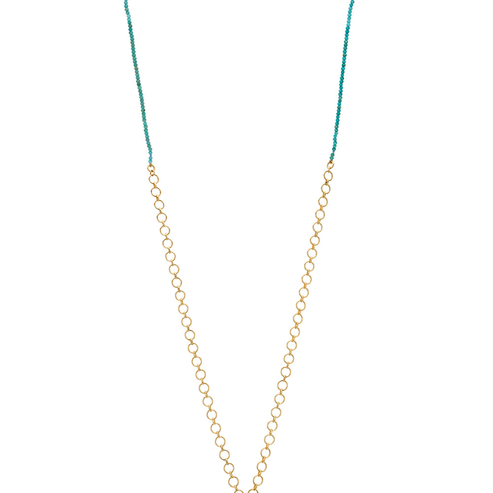 14k Loop Chain Necklace With Half Turquiose Chain Sk Cn C8 Turq B
