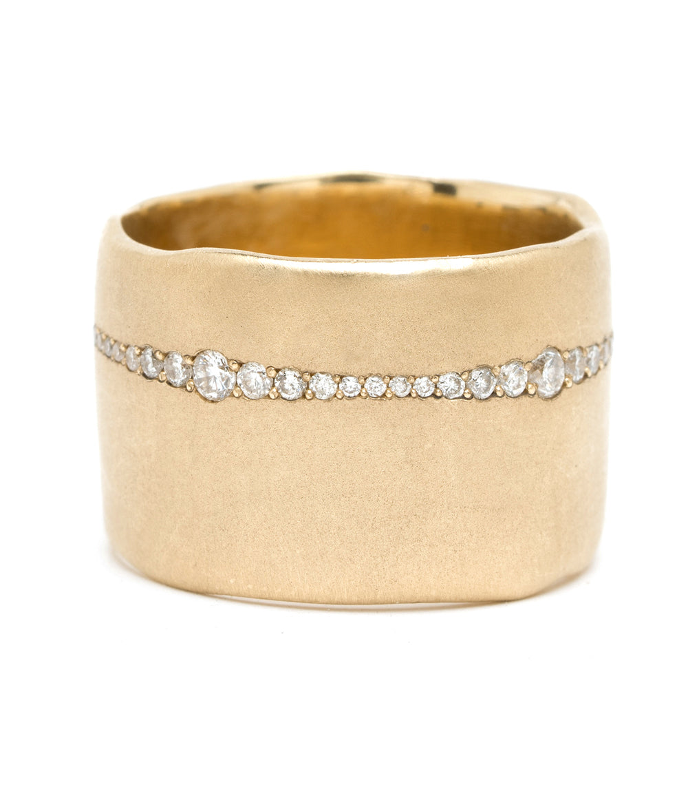 Torn Paper Band With Horizontal Diamond Stripe by P-R6-HS 14K yellow gold ring with horizontal diamond stripe