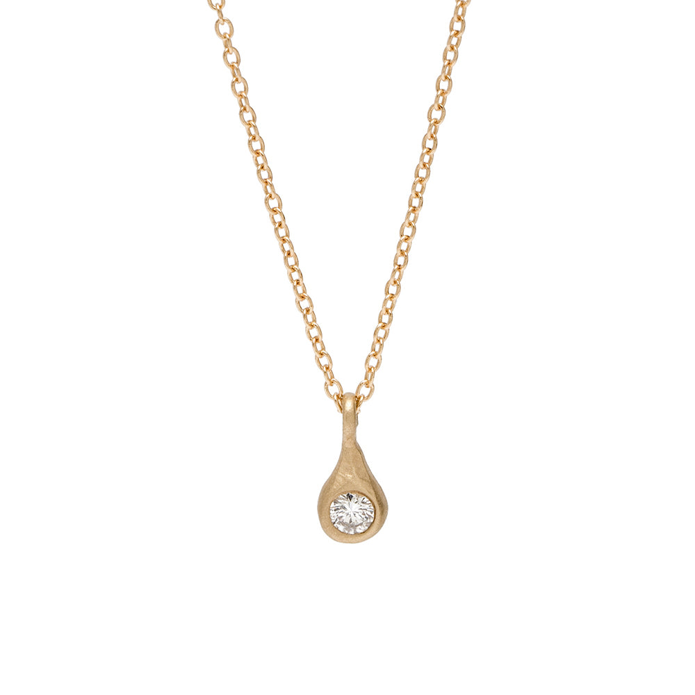Rain or Shine Necklace by CT-N35 in shiny 14K yellow gold with teardrop diamond pendant on chain