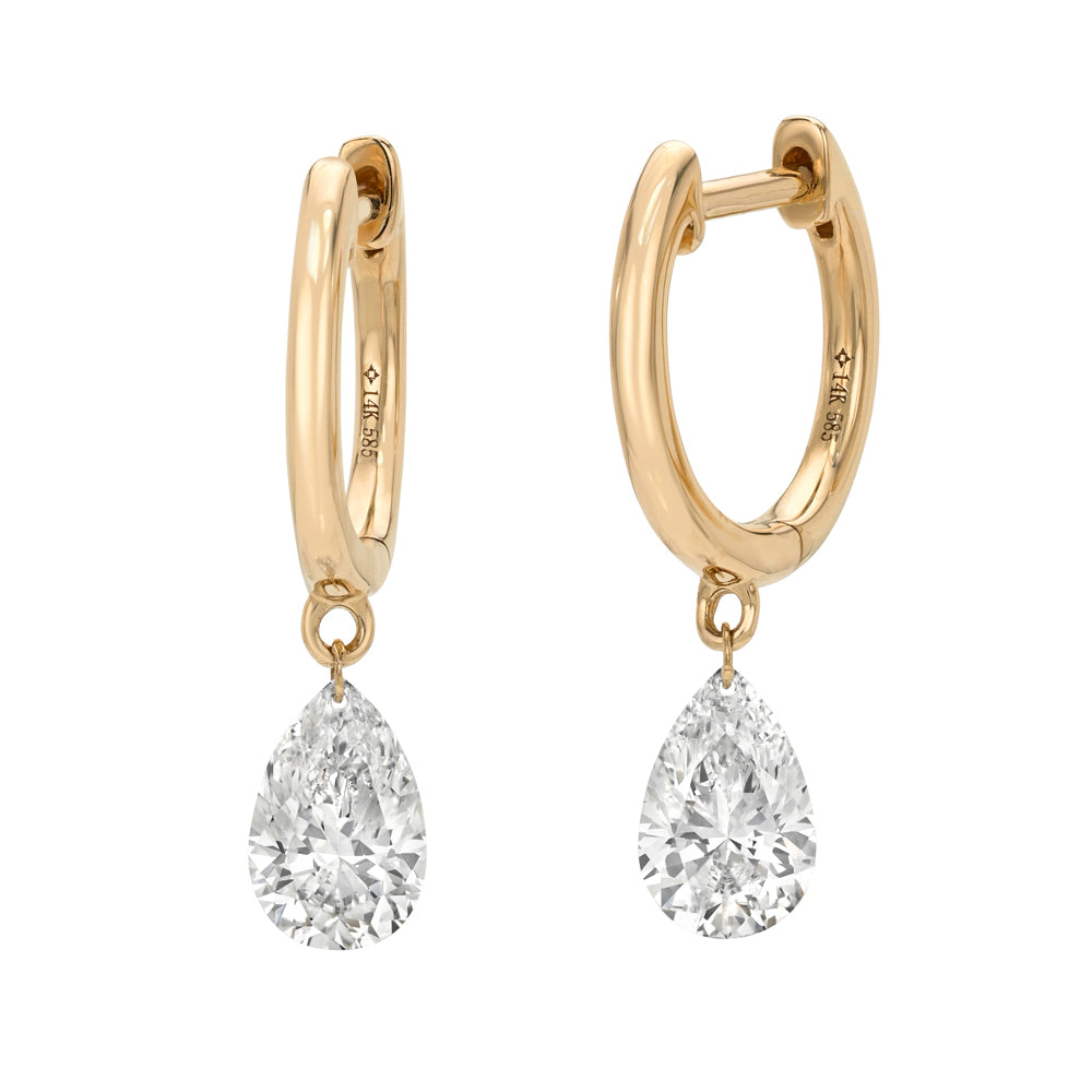 14k Yellow Gold Mini Hoop Earrings With Pear Diamond Dangles Sk Cc E4 A