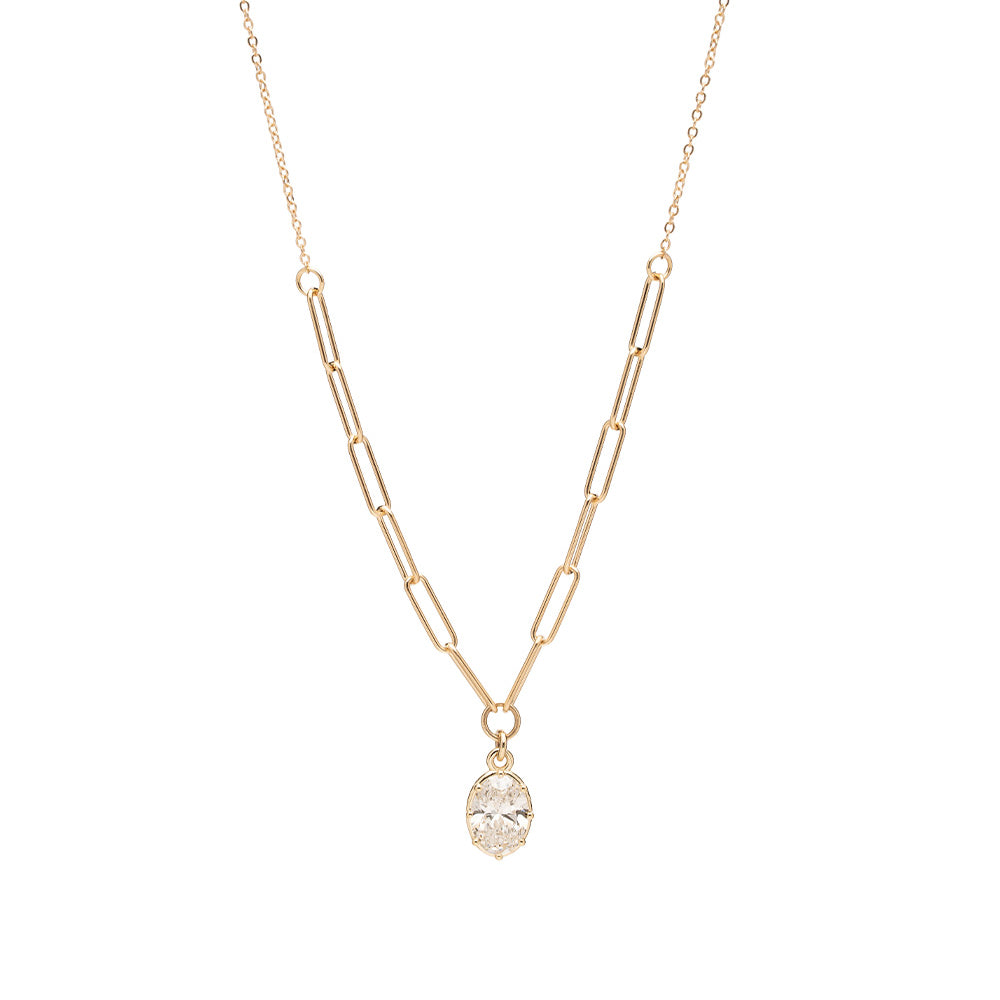 Layering Gigi Necklace by Sofia Kaman, gold chain layers with oval solitaire pendant and clear stone.