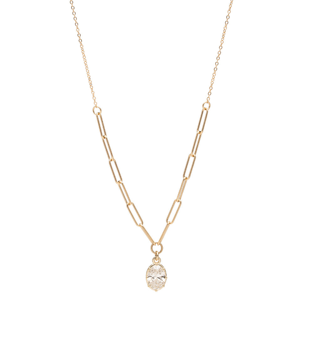 Layering Gigi Necklace by Sofia Kaman, gold chain layers with oval solitaire pendant and clear stone.