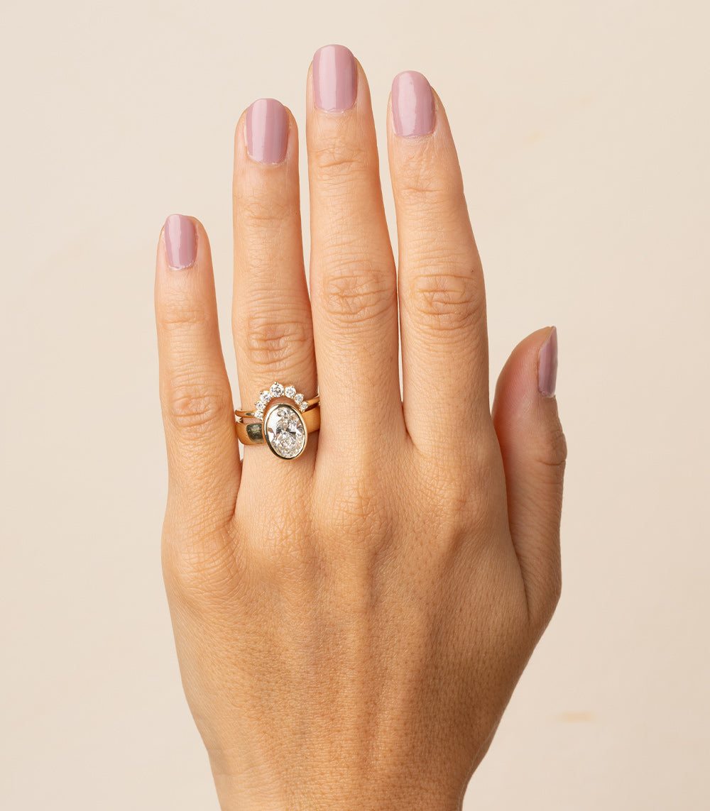 Bardot - Full Bezel SK-R110-LDG-OC-WD-2.52 gold diamond ring with full bezel oval center stone