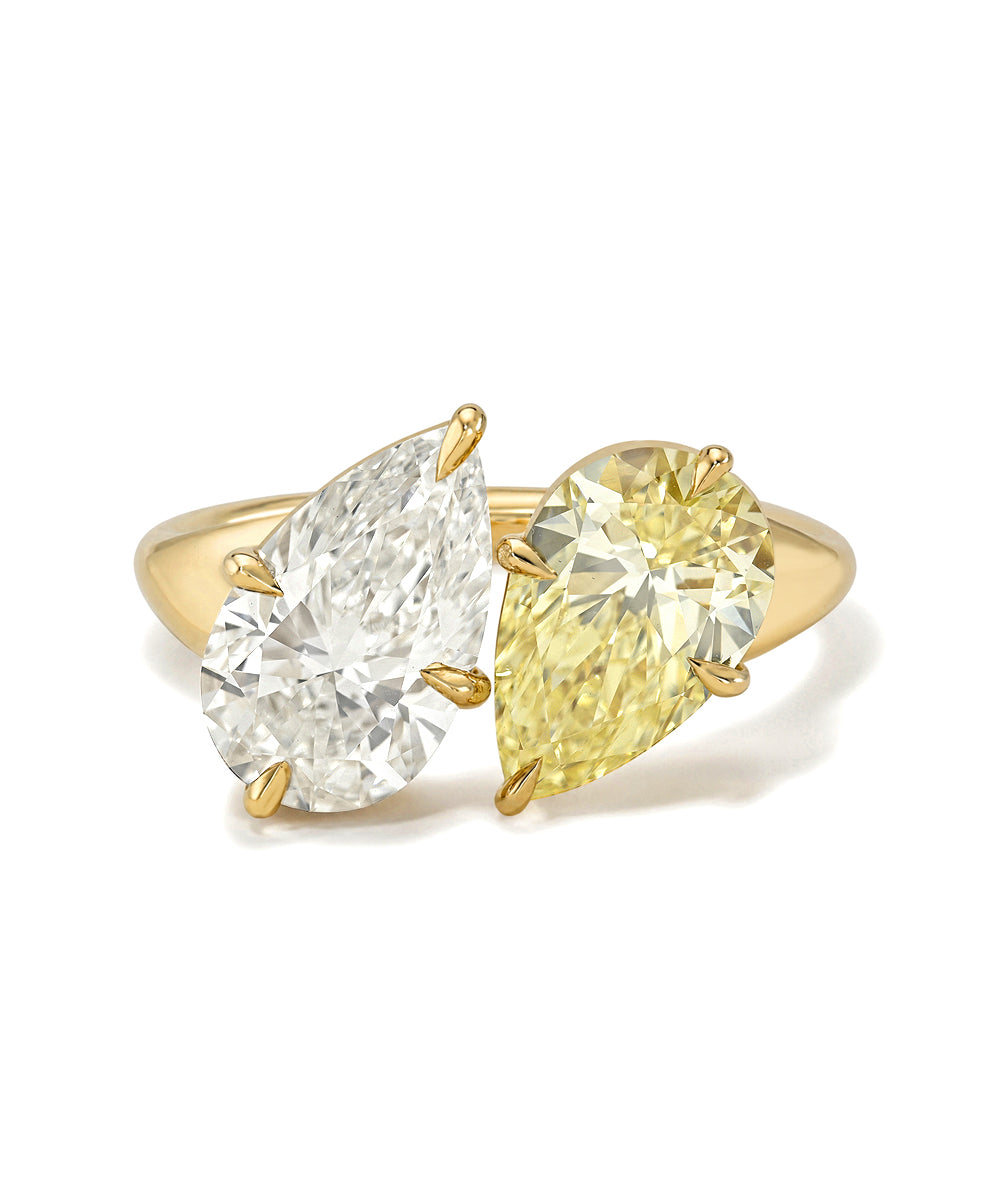 2 Stone Pear Toi Et Moi Lab Diamond Engagement Ring Yellow Diamond Sculptural Design Gold Setting Sk R105 Lgd Wd Cd 2s Br Ps 2.0 1.50 Front