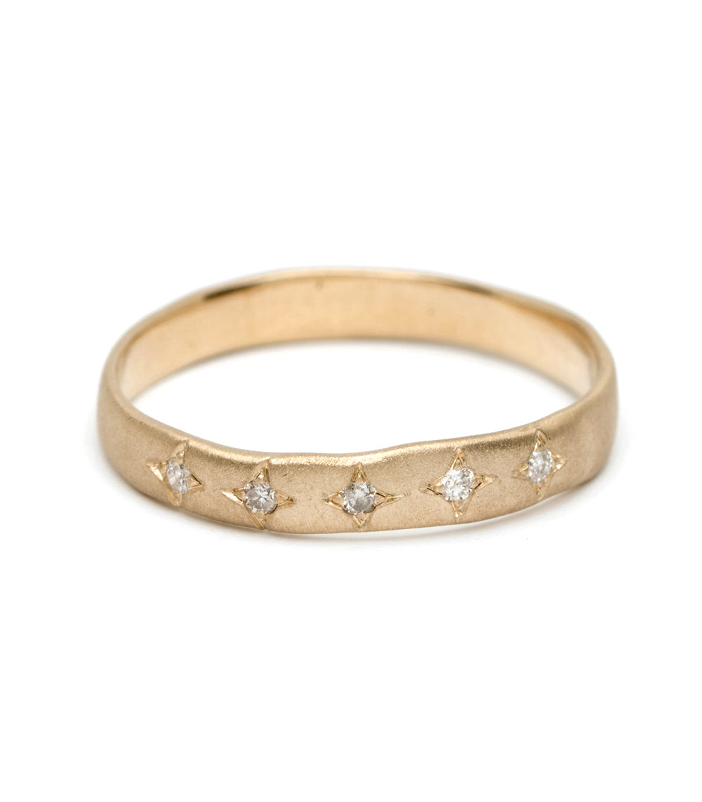 Torn Paper Band P-R1-5Star 14K yellow gold band with five round diamonds on a shiny finish