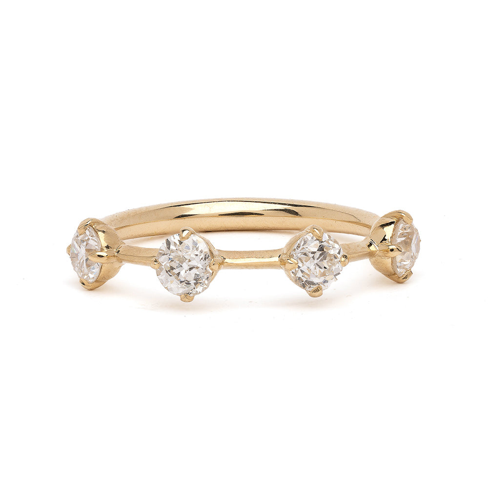 Estée Band SB-R2 14K yellow gold 3 stone engagement ring with three round diamonds in shiny settings