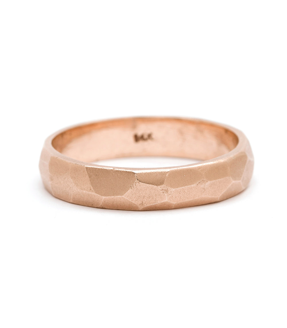 Faceted Wedding Band by M-R2-4.5 in 14K rose gold, matte finish, understated mens wedding band.
