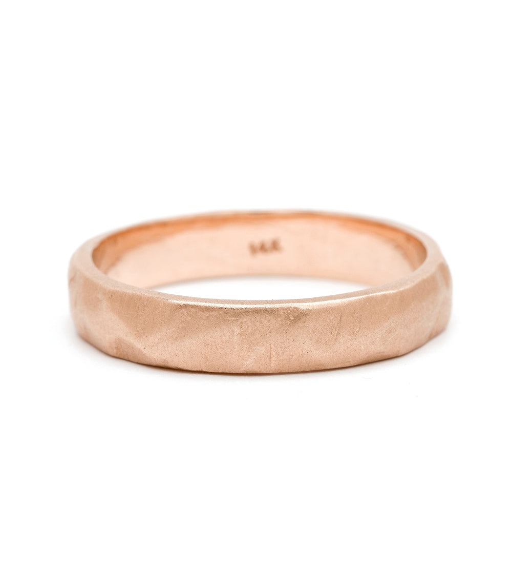 Raw Texture Wedding Band by M-R1-4.5 wedding band in 14K rose gold matte raw texture finish