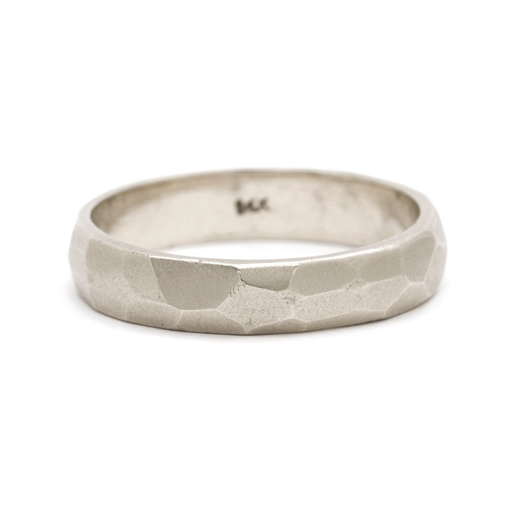 Faceted Wedding Band by M-R2-4.5 in matte 14K white gold with understated faceted texture