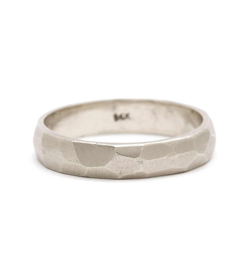 Faceted Wedding Band by M-R2-4.5 in matte 14K white gold with understated faceted texture