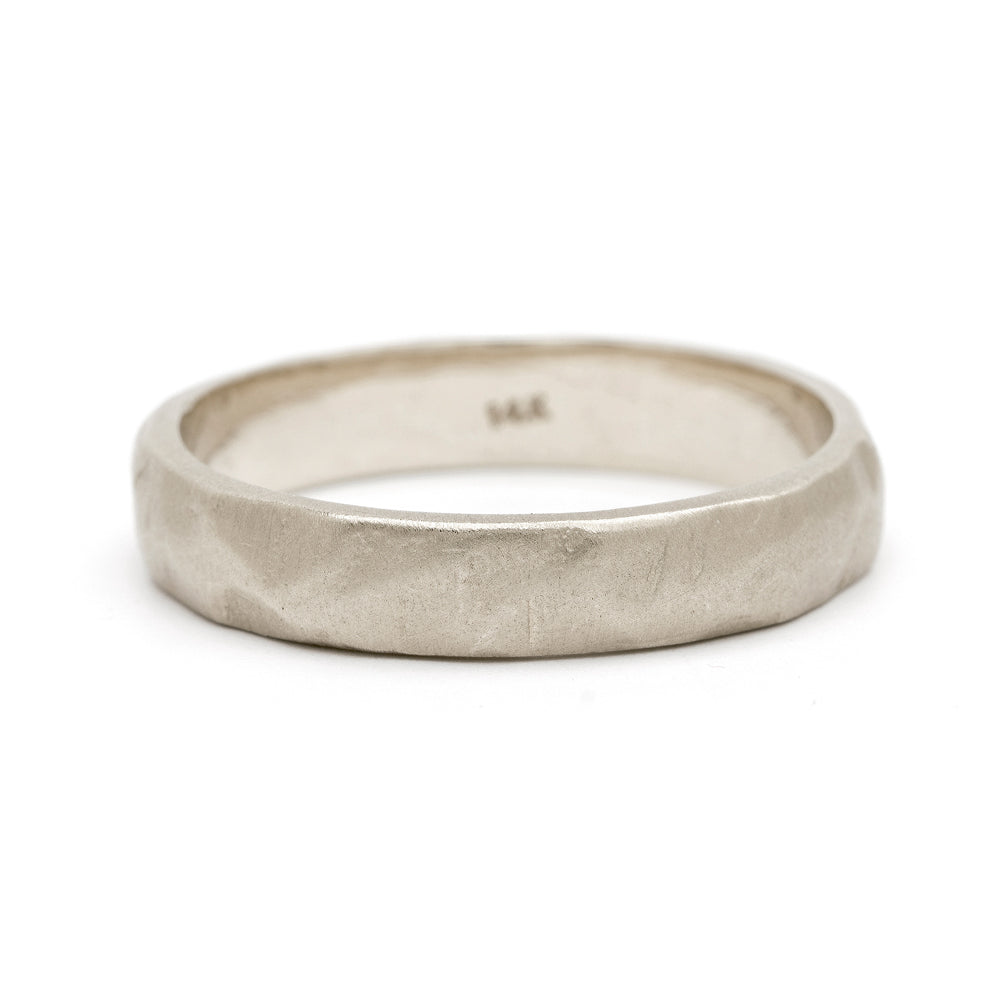 Raw Texture Wedding Band by M-R1-4.5 in matte white gold, with rugged raw-texture finish and clean profile
