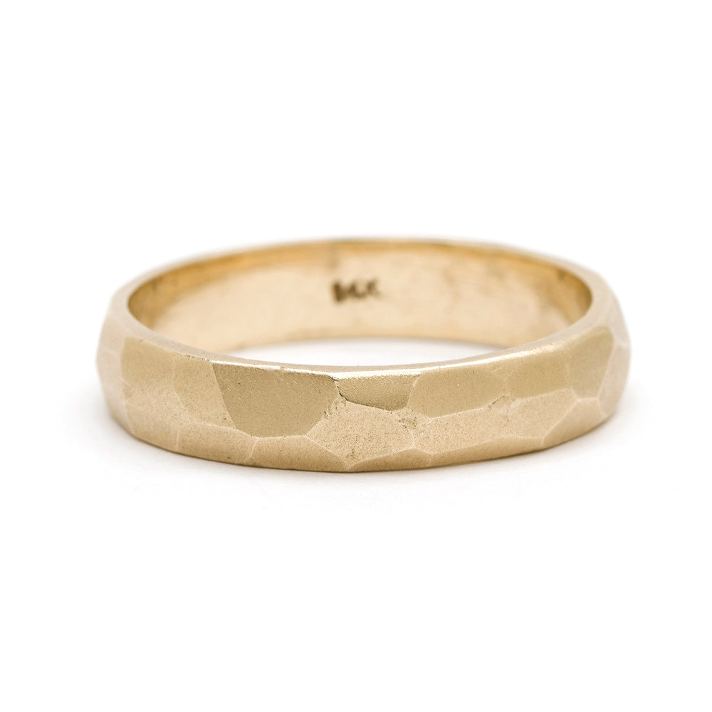 Faceted Wedding Band M-R2-4.5 14K yellow gold matte finish with faceted cut texture for men