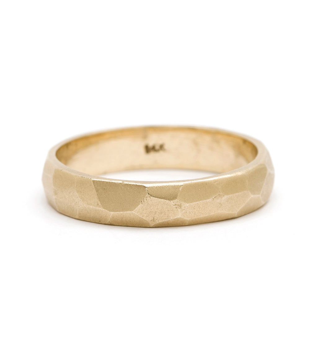 Faceted Wedding Band M-R2-4.5 14K yellow gold matte finish with faceted cut texture for men