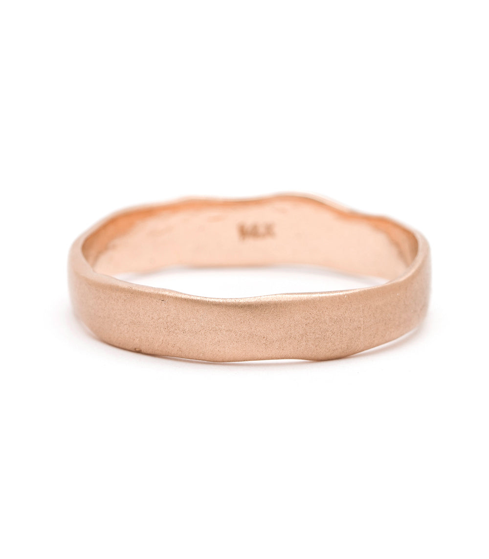 Torn Paper Wedding Band by M-R4-4 matte 14K rose gold men’s wedding band with torn-paper texture