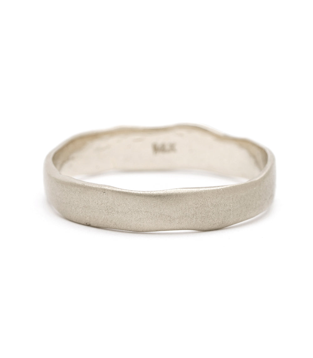 Torn Paper Wedding Band by M-R4-4 in 14K white gold, matte finish with torn paper textured edge