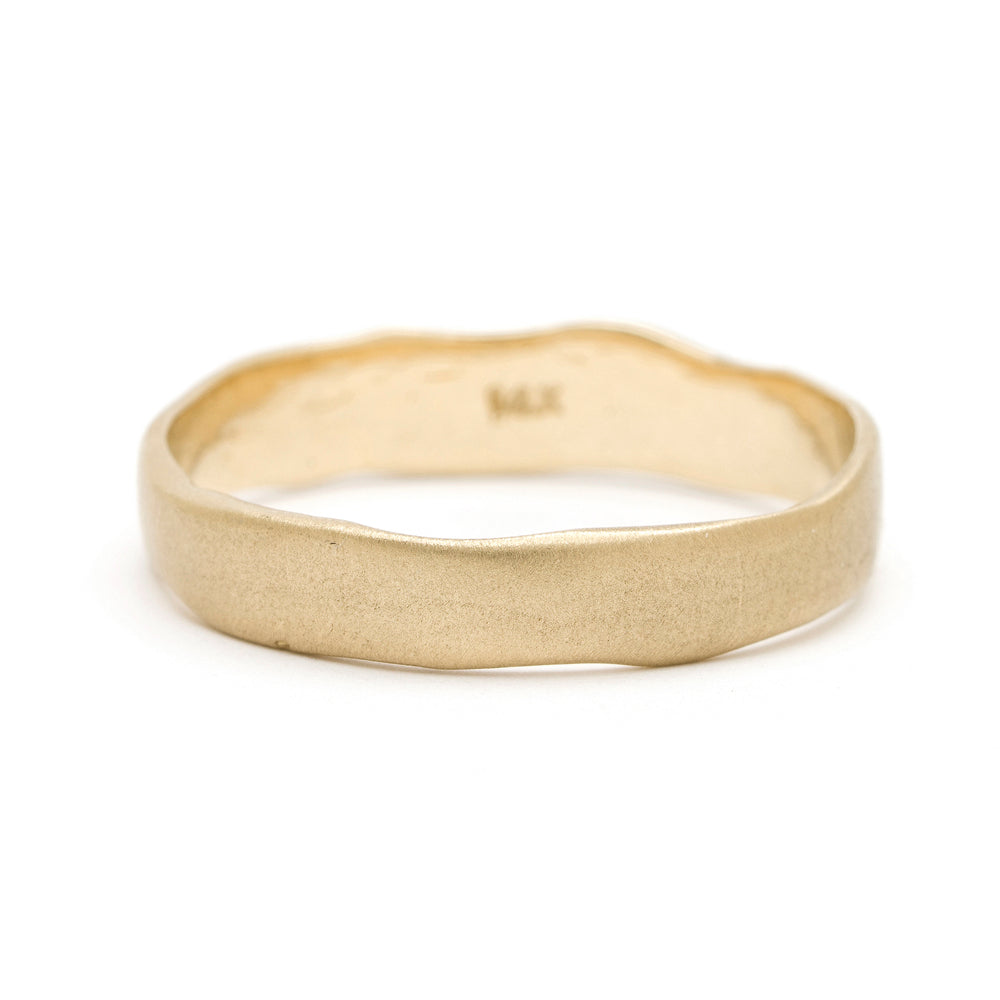 Torn Paper Wedding Band M-R4-4 matte 14K yellow gold men’s wedding band with torn-paper texture