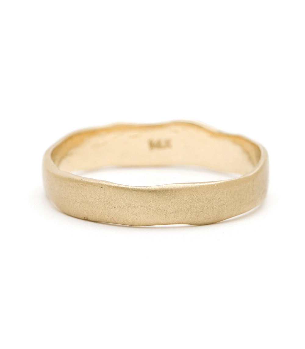 Torn Paper Wedding Band M-R4-4 matte 14K yellow gold men’s wedding band with torn-paper texture