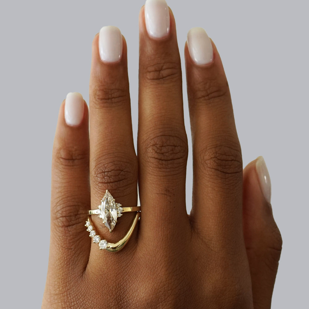 Large Melt Band by EGB-R2-5D ring in 14K yellow gold with marquise and round diamond accents