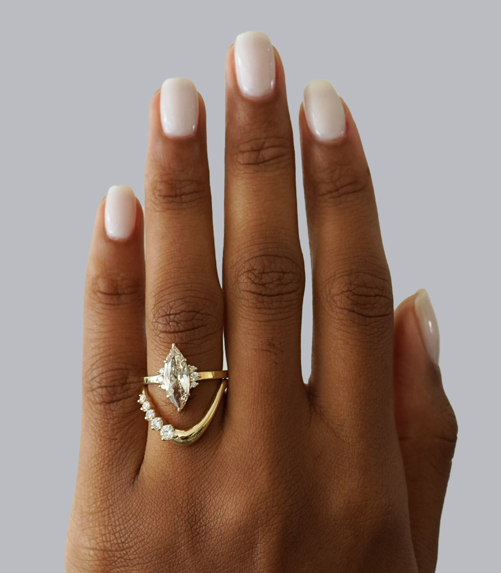 Large Melt Band by EGB-R2-5D ring in 14K yellow gold with marquise and round diamond accents
